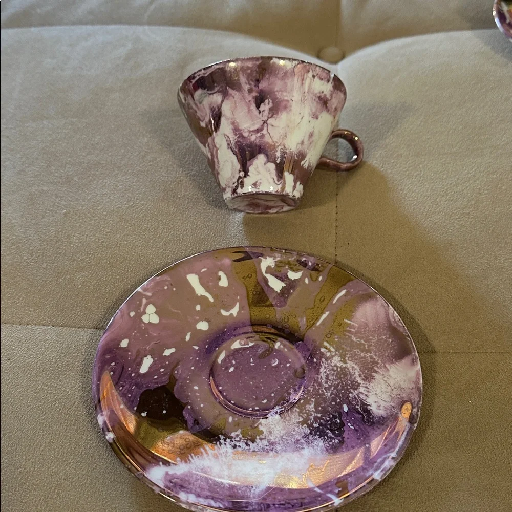 Sascha Brastoff Sacha Surf Ballet Pink Gold Teacup Tea Cup saucer Plate